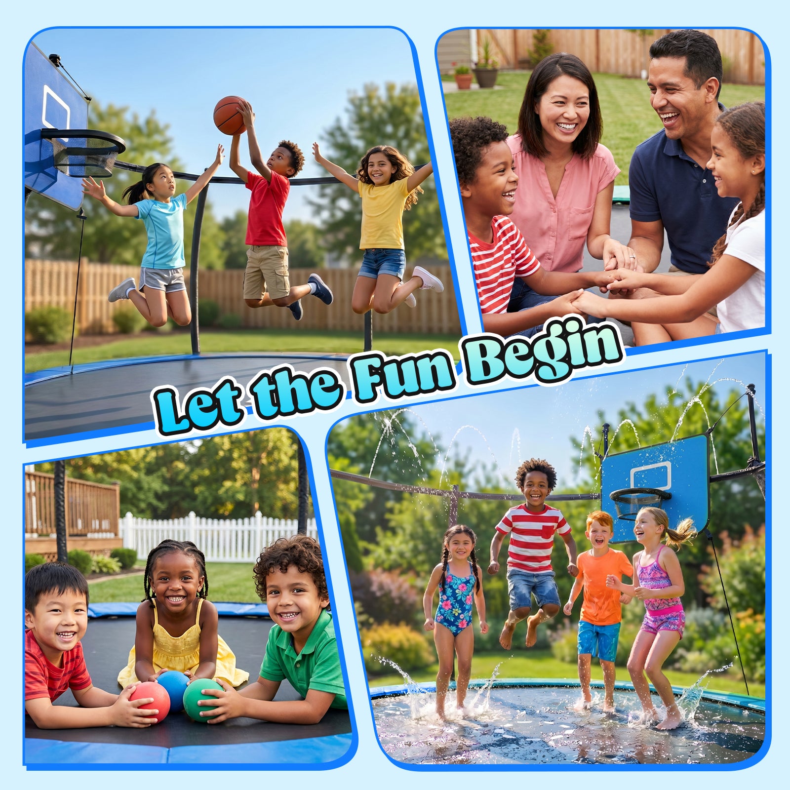 Gardwin Outdoor Trampoline 12FT/14FT Round Jumping Trampoline with Ladder,Sprinkler,Basketball Hoop Board,Recreational Backyard Trampolines Anti-Rust for Kids Gift