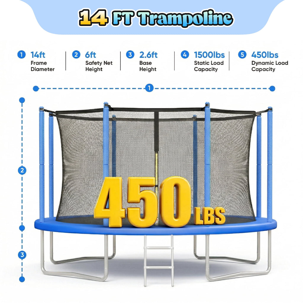 Gardwin 14FT Outdoor Trampoline Recreational Backyard Trampolines Anti-Rust for Kids and Adults with Net and Ladder