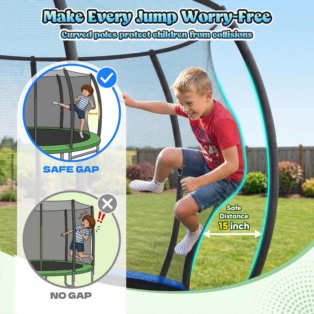 Gardwin GW-1404HI-BL Outdoor Trampoline 10FT/12FT/14FT Round Jumping Trampoline with Enclosure Net and Ladder,Recreational Backyard Trampolines Anti-Rust for Kids Birthday Gift