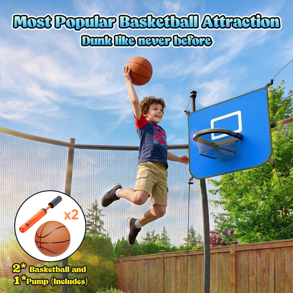 Gardwin Outdoor Trampoline 12FT/14FT Round Jumping Trampoline with Ladder,Sprinkler,Basketball Hoop Board,Recreational Backyard Trampolines Anti-Rust for Kids Gift