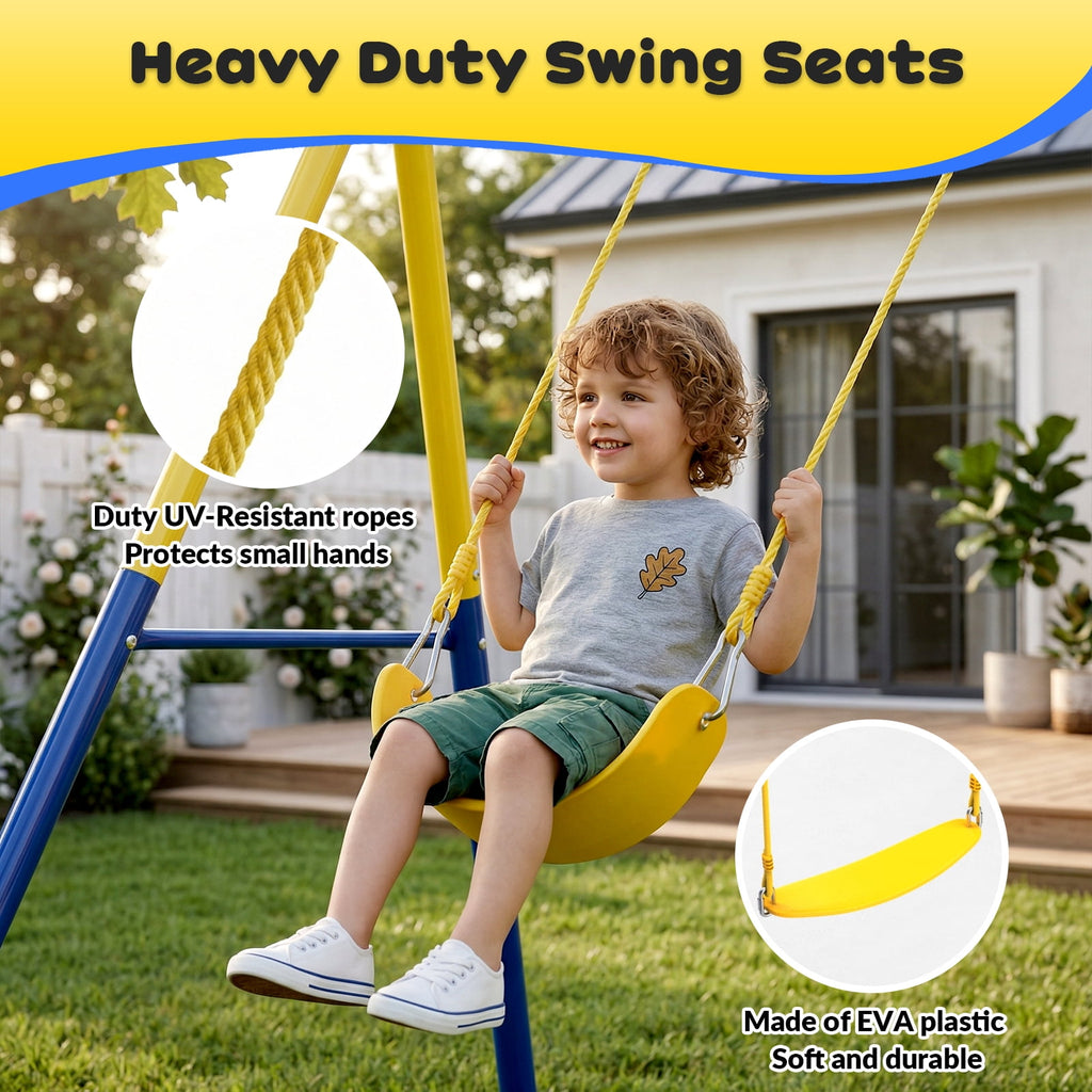 Gardwin GW-SW201-BY Super Saucer Metal Swing Set with 2-Person Saucer Swing,Belt Swing and Bonus Trapeze Rings,Outdoor Backyard Fun for Kids Aged 3-12