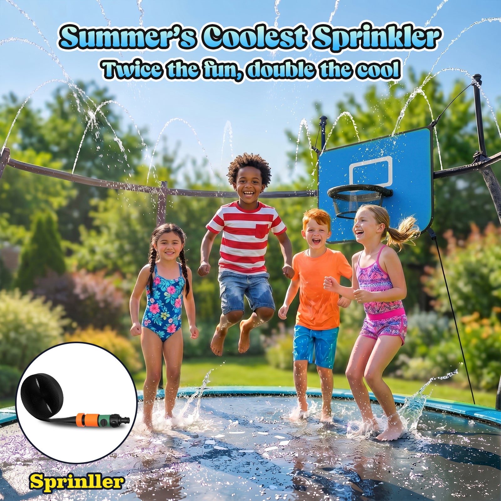 Gardwin Outdoor Trampoline 12FT/14FT Round Jumping Trampoline with Ladder,Sprinkler,Basketball Hoop Board,Recreational Backyard Trampolines Anti-Rust for Kids Gift