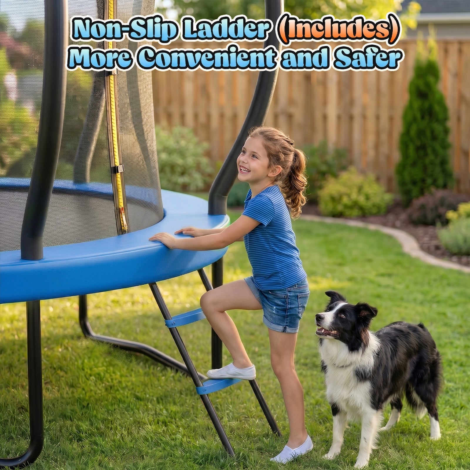 Gardwin Outdoor Trampoline 12FT/14FT Round Jumping Trampoline with Ladder,Sprinkler,Basketball Hoop Board,Recreational Backyard Trampolines Anti-Rust for Kids Gift