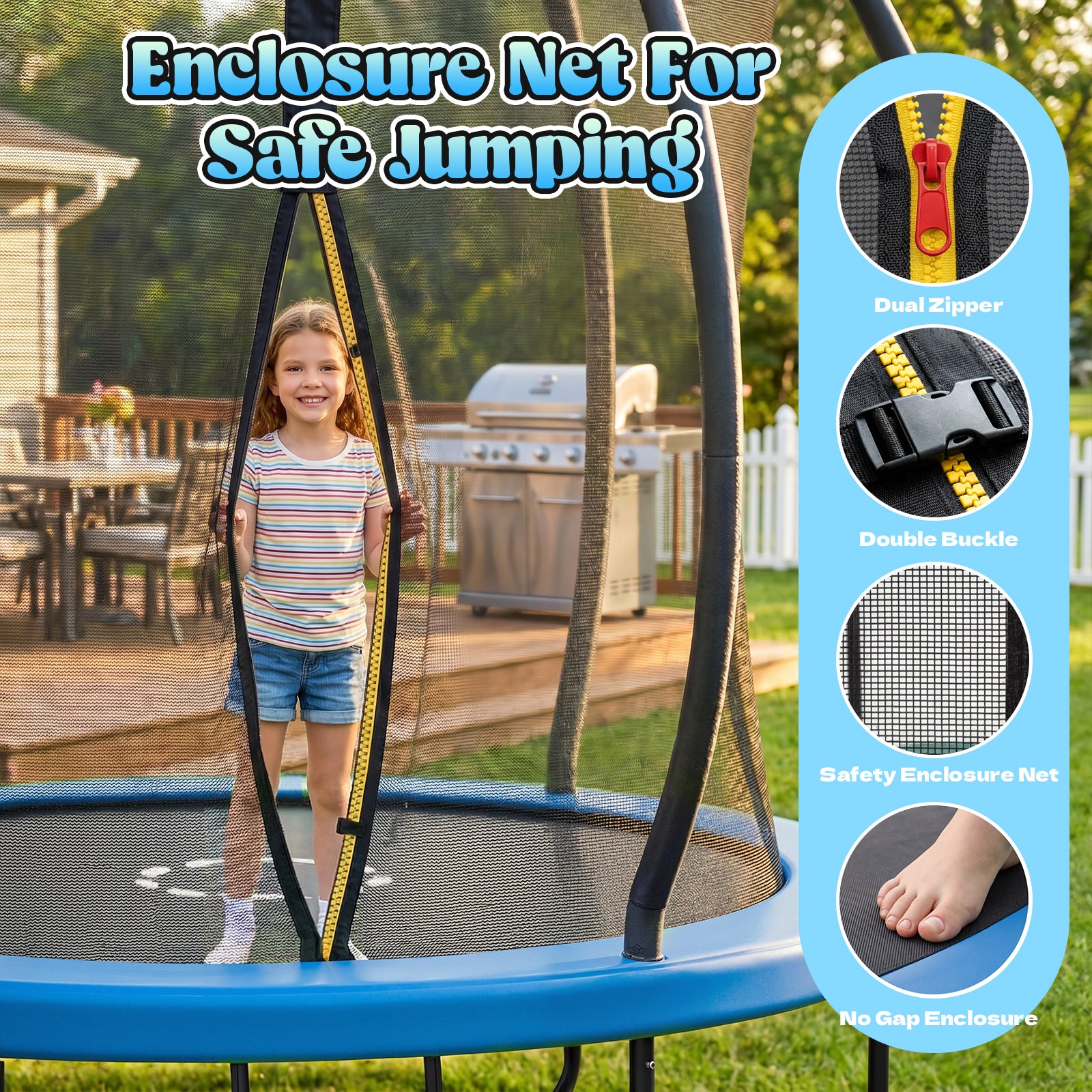 Gardwin Outdoor Trampoline 12FT/14FT Round Jumping Trampoline with Ladder,Sprinkler,Basketball Hoop Board,Recreational Backyard Trampolines Anti-Rust for Kids Gift
