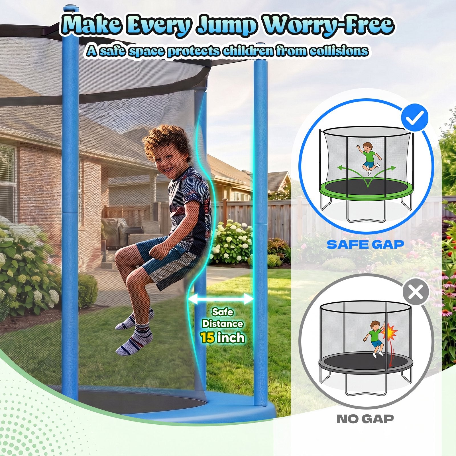Gardwin 14FT Outdoor Trampoline Recreational Backyard Trampolines Anti-Rust for Kids and Adults with Net and Ladder