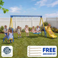 Gardwin Swing Sets Heavy-Duty Outdoor Metal Swing sets for Backyard,Playground,Outside Toys with Saucer Swing,Belt Swing,Wave Slide, Teeter-Totter for 7 Kids Aged 3-12