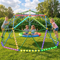 10FT Climber Dome with Saucer Swing and Led String Light,Gardwin Kids Outdoor Jungle Gym Geometric Climbing Domer Outdoor Play Toddler Set for Ages 3-12, Supports up to 880lbs