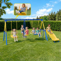 Gardwin GW-SW402-BY Swing Sets Heavy-Duty Outdoor Metal Swing sets for Backyard,Playground,Outside Toys with Glider,Saucer Swing,Wave Slide,Sitting Swing for 6 Kids Aged 3-12