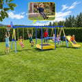 Gardwin GW-SW601-BY Metal Swing Sets with Trampoline,Heavy-Duty Outdoor Swing sets for Backyard,Playground,Outside Toys with Saucer Swing,Wave Slide,Belt Swing,Trapeze Bar,Basketball Hoop for 7 Kids Aged 3-12