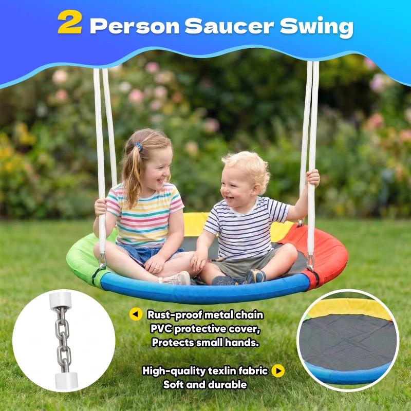 Gardwin Swing Sets Heavy-Duty Outdoor Metal Swing sets for Backyard,Playground,Outside Toys with Saucer Swing,Belt Swing,Wave Slide, Teeter-Totter for 7 Kids Aged 3-12