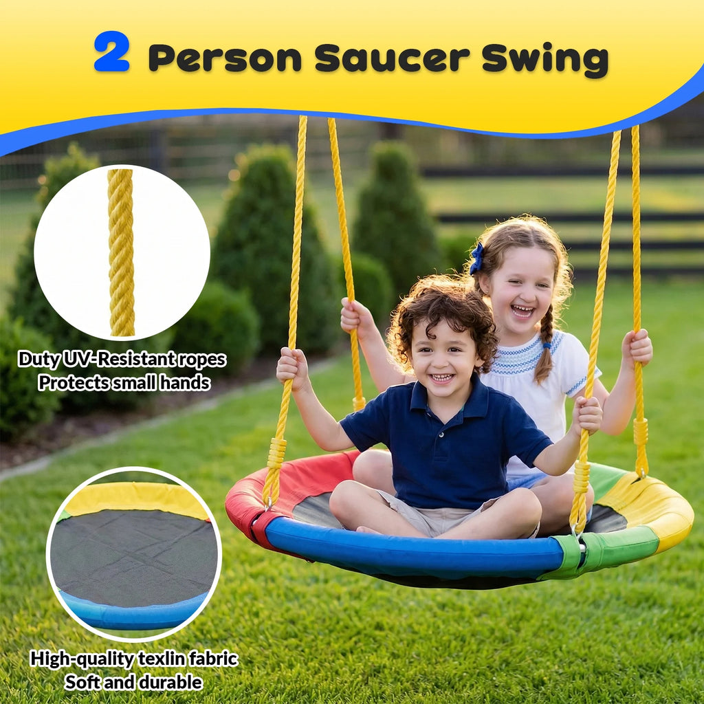 Gardwin GW-SW402-BY Swing Sets Heavy-Duty Outdoor Metal Swing sets for Backyard,Playground,Outside Toys with Glider,Saucer Swing,Wave Slide,Sitting Swing for 6 Kids Aged 3-12