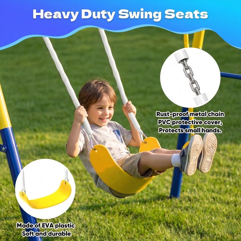 Gardwin Swing Sets Heavy-Duty Outdoor Metal Swing sets for Backyard,Playground,Outside Toys with Saucer Swing,Belt Swing,Wave Slide, Teeter-Totter for 7 Kids Aged 3-12