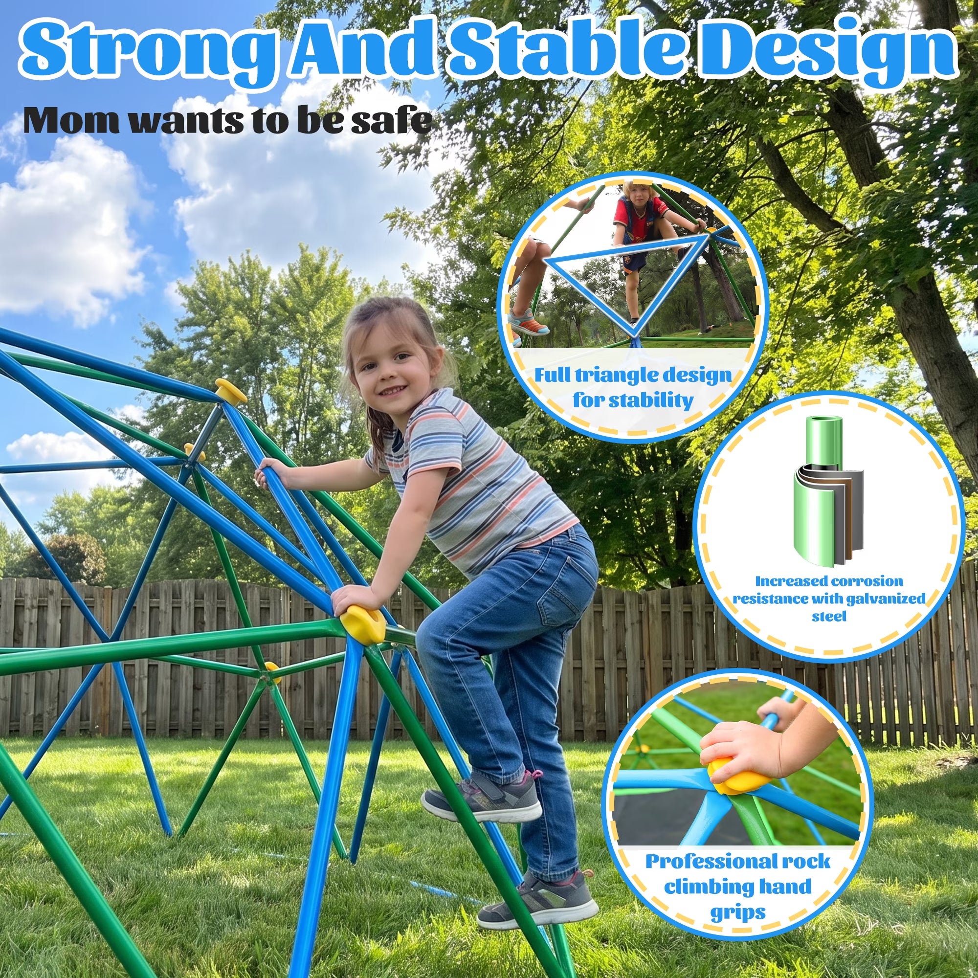 10FT Climber Dome with Saucer Swing and Led String Light,Gardwin Kids Outdoor Jungle Gym Geometric Climbing Domer Outdoor Play Toddler Set for Ages 3-12, Supports up to 880lbs