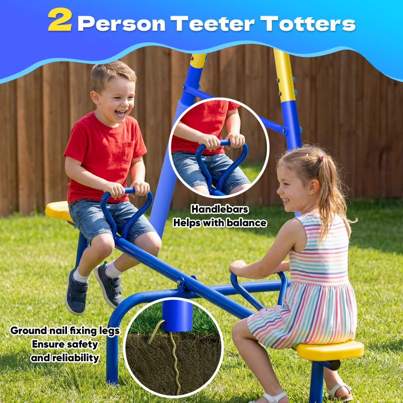 Gardwin Swing Sets Heavy-Duty Outdoor Metal Swing sets for Backyard,Playground,Outside Toys with Saucer Swing,Belt Swing,Wave Slide, Teeter-Totter for 7 Kids Aged 3-12