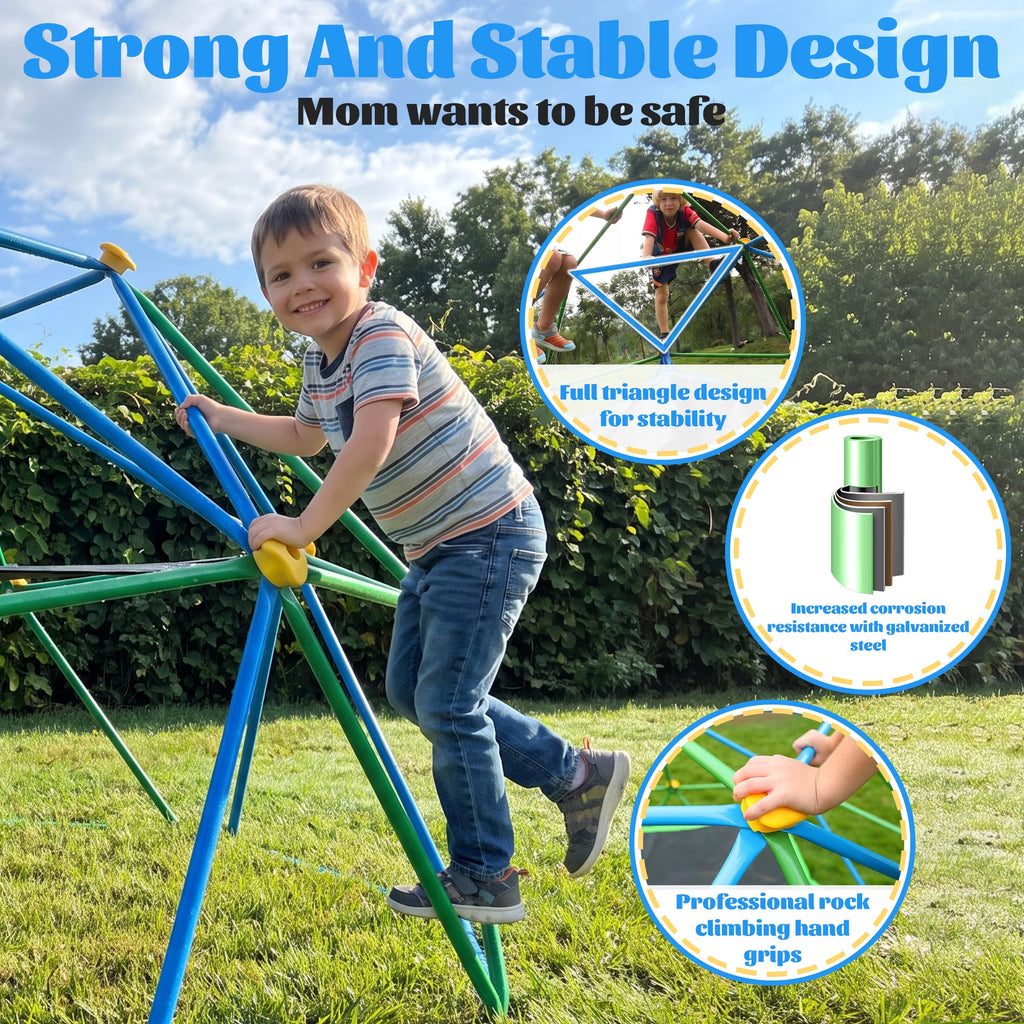 10FT Climbing Dome with Hammock and Led String Light,Gardwin Kids Geometric Climber Dome Jungle Gym Outdoor Play Toddler Play Set for Ages 3-12, Supports up to 880lbs