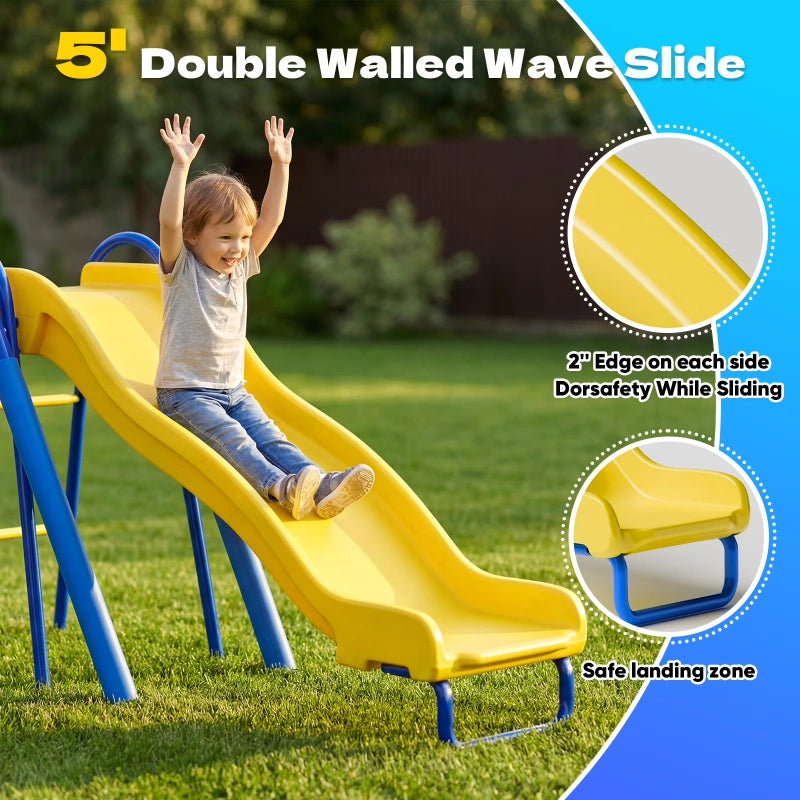 Gardwin Swing Sets Heavy-Duty Outdoor Metal Swing sets for Backyard,Playground,Outside Toys with Saucer Swing,Belt Swing,Wave Slide, Teeter-Totter for 7 Kids Aged 3-12