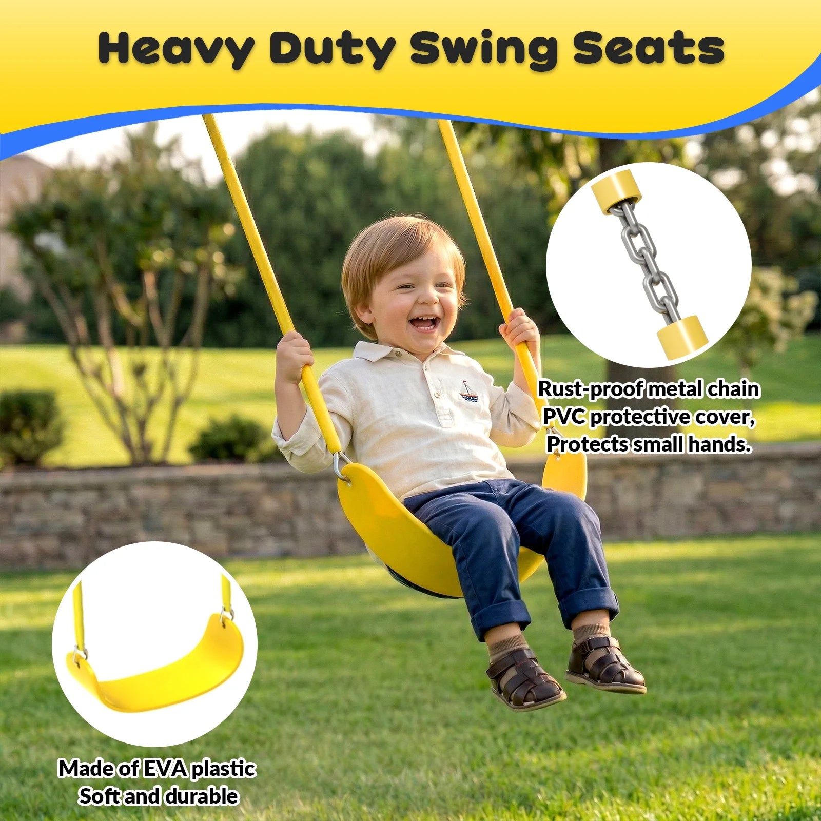6 in1 Metal Swing Sets,Gardwin GW-SW503-BY Heavy-Duty Outdoor Swing sets for Backyard,Playground,Outside Toys with Climber Net,Climber Wall,Saucer Swing,Wave Slide,Belt Swing ,Trapeze Bar for 7 Kids Aged 3-12