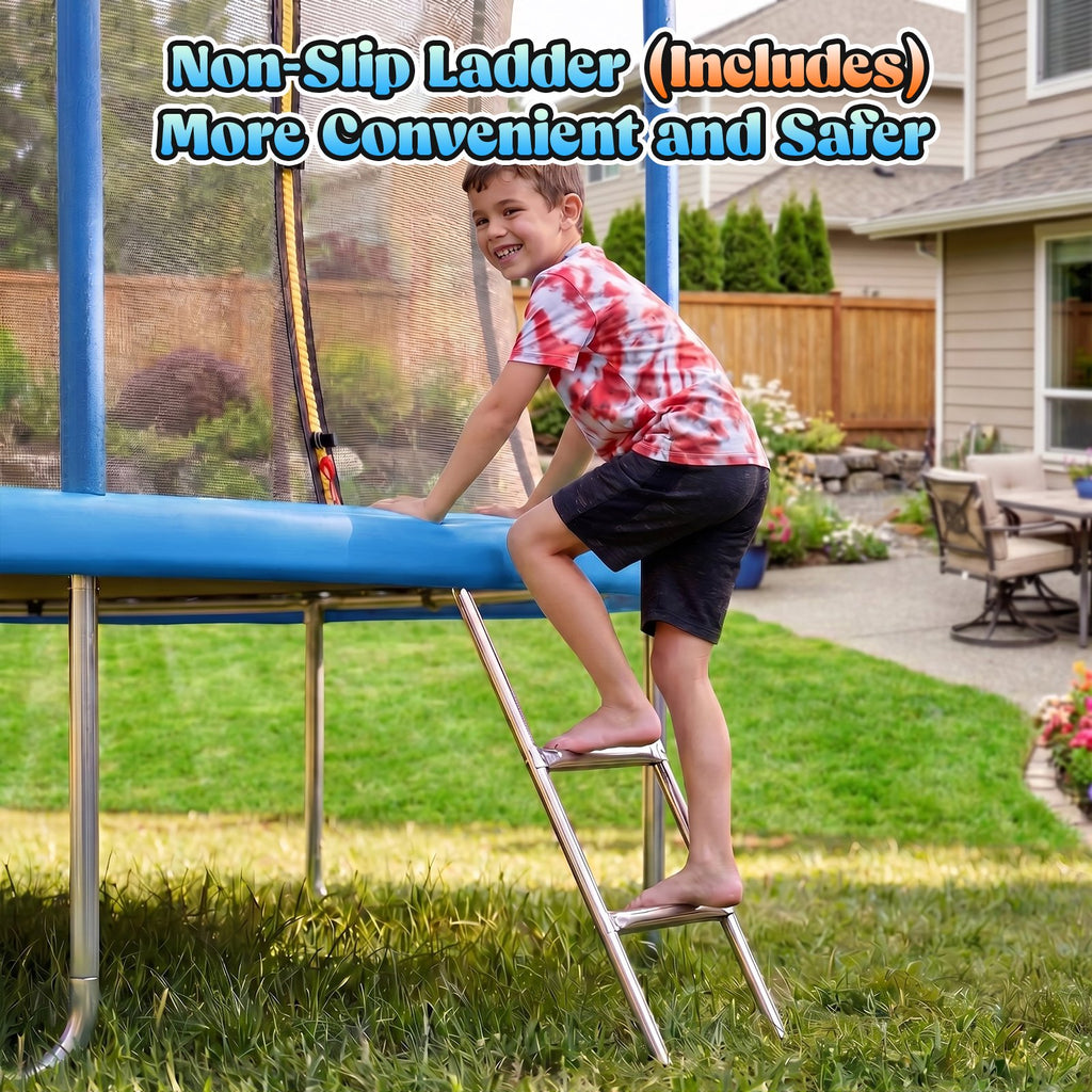 Gardwin 14FT Outdoor Trampoline Recreational Backyard Trampolines Anti-Rust for Kids and Adults with Net and Ladder