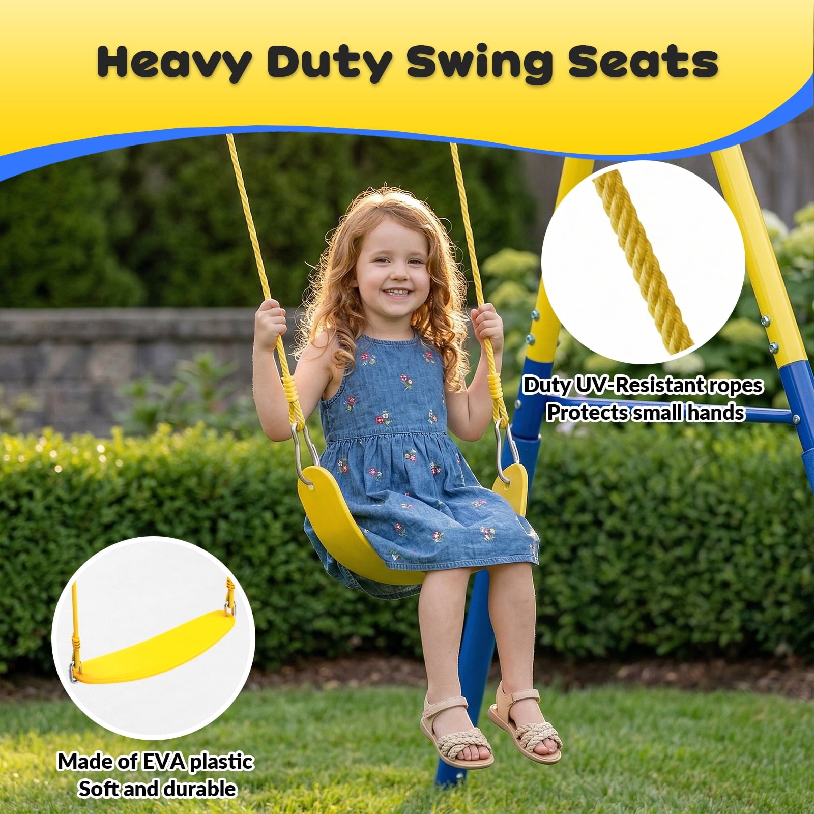 Gardwin GW-SW501-BY  Swing Sets Heavy-Duty Outdoor Metal Swing sets for Backyard,Playground,Outside Toys with Glider,Saucer Swing,Belt Swing,Wave Slide,Trapeze Bar Swing for 7 Kids Aged 3-12