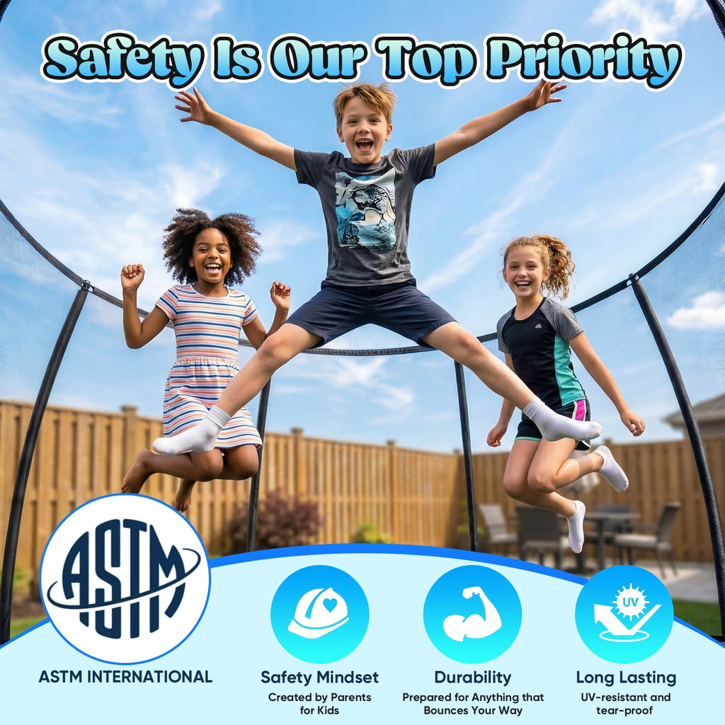 Gardwin GW-1404HI-BL Outdoor Trampoline 10FT/12FT/14FT Round Jumping Trampoline with Enclosure Net and Ladder,Recreational Backyard Trampolines Anti-Rust for Kids Birthday Gift