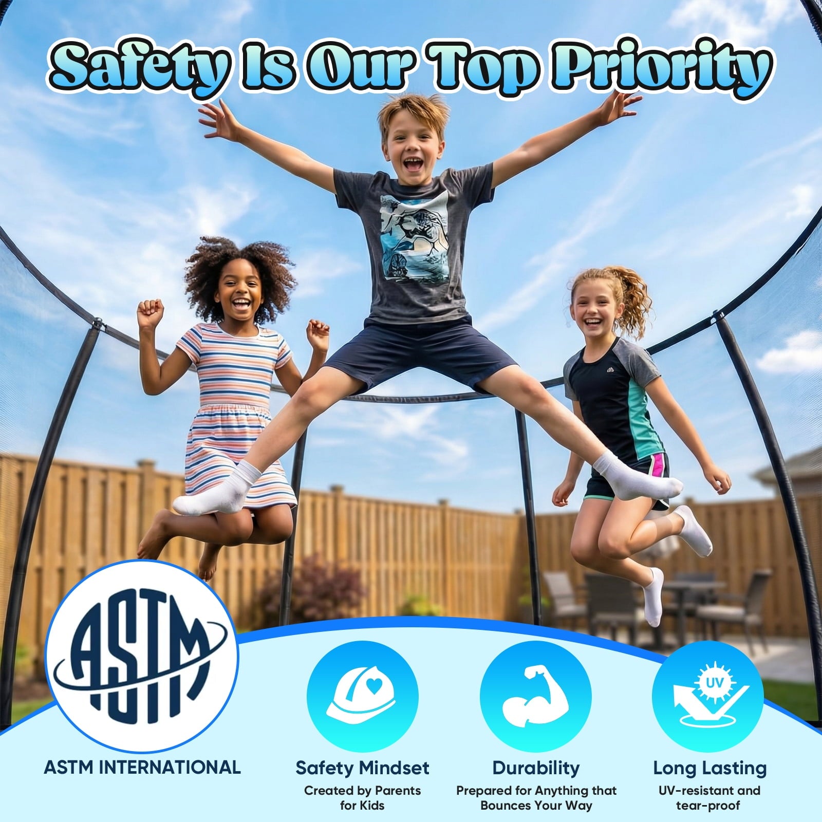 Gardwin GW-1404HI-BL Outdoor Trampoline 10FT/12FT/14FT Round Jumping Trampoline with Enclosure Net and Ladder,Recreational Backyard Trampolines Anti-Rust for Kids Birthday Gift