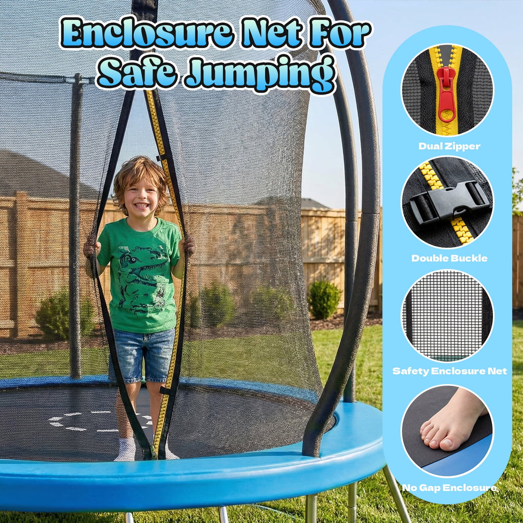 Gardwin GW-1404HI-BL Outdoor Trampoline 10FT/12FT/14FT Round Jumping Trampoline with Enclosure Net and Ladder,Recreational Backyard Trampolines Anti-Rust for Kids Birthday Gift