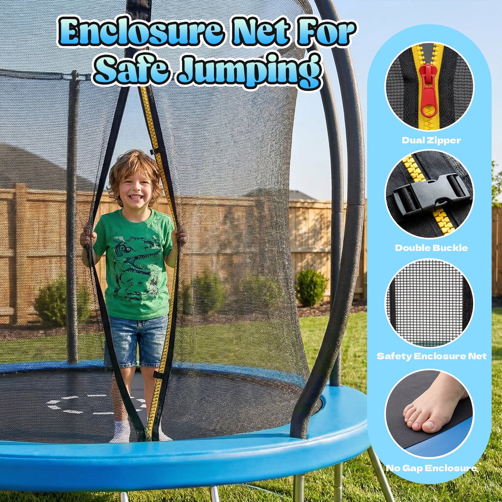 Gardwin GW-1404HI-BL Outdoor Trampoline 10FT/12FT/14FT Round Jumping Trampoline with Enclosure Net and Ladder,Recreational Backyard Trampolines Anti-Rust for Kids Birthday Gift